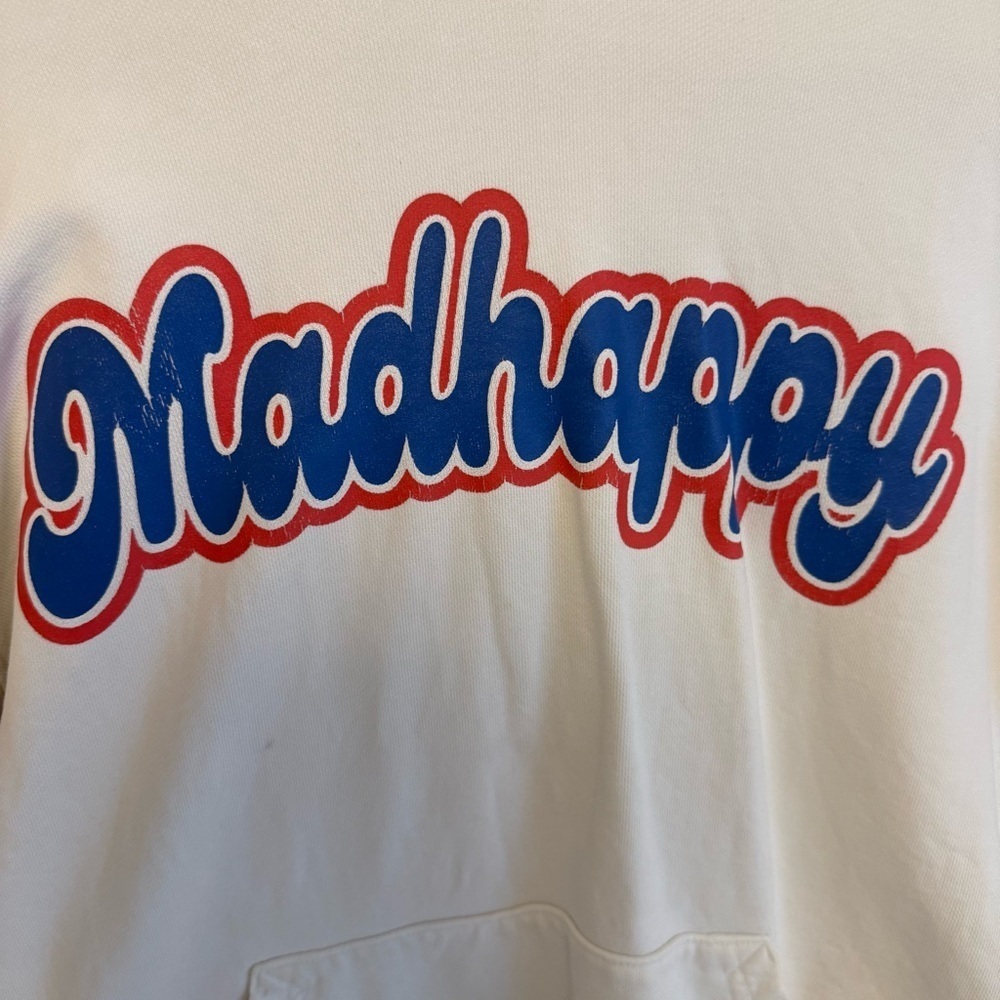 Madhappy Cream Hoodie with Blue and Red Logo and stitching - Picture 4 of 13